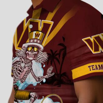 NFL Washington Commanders Surfing Skeleton Hawaiian Shirt, Burgundy & Blue Aloha Outfit