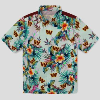 NFL Washington Commanders Tropical Hawaiian Shirt, Summer Foliage Green Beach Shirt for Fans