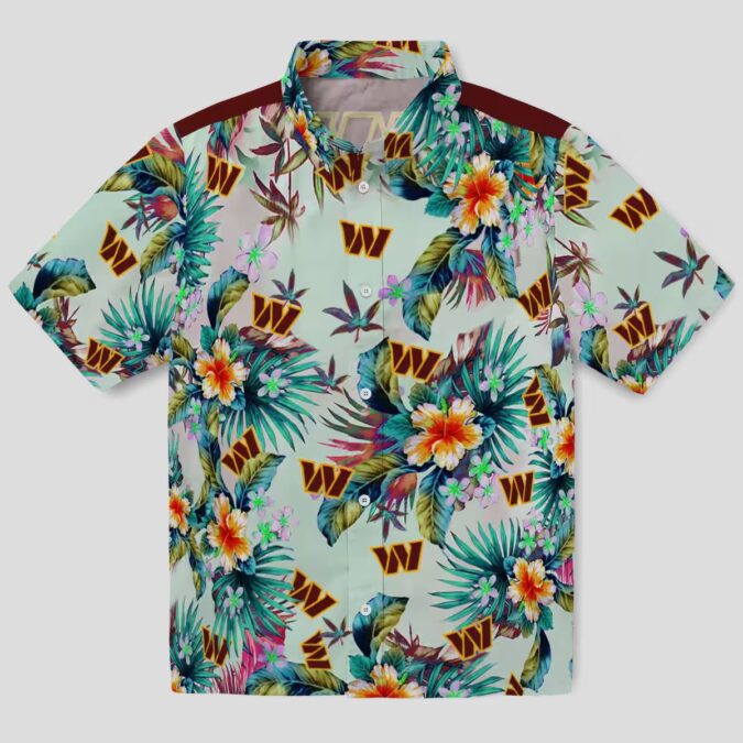 NFL Washington Commanders Tropical Hawaiian Shirt, Summer Foliage Green Beach Shirt for Fans