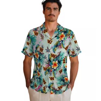 NFL Washington Commanders Tropical Hawaiian Shirt, Summer Foliage Green Beach Shirt for Fans