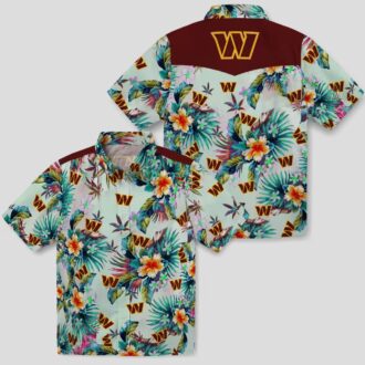 NFL Washington Commanders Tropical Hawaiian Shirt, Summer Foliage Green Beach Shirt for Fans