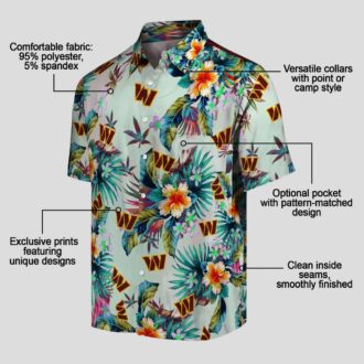 NFL Washington Commanders Tropical Hawaiian Shirt, Summer Foliage Green Beach Shirt for Fans