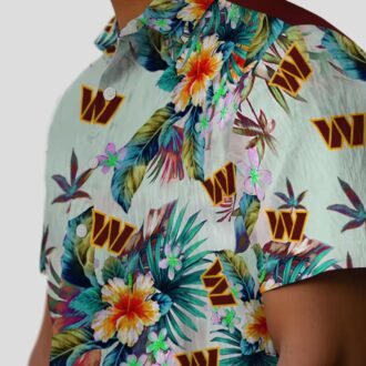 NFL Washington Commanders Tropical Hawaiian Shirt, Summer Foliage Green Beach Shirt for Fans