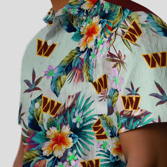 NFL Washington Commanders Tropical Hawaiian Shirt, Summer Foliage Green Beach Shirt for Fans