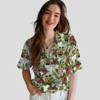 NFL Washington Commanders Yoda Green Hawaiian Shirt, Tropical Floral Beach Shirt for Fans