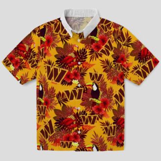 Tropical Toucan Washington Commanders Hawaiian Shirt, Burgundy Red Floral NFL Beachwear