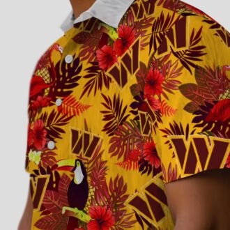 Tropical Toucan Washington Commanders Hawaiian Shirt, Burgundy Red Floral NFL Beachwear