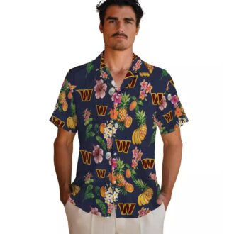 Tropical Washington Commanders Hawaiian Shirt, Hibiscus & Fruit Navy Blue Beach Outfit