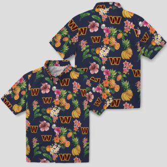 Tropical Washington Commanders Hawaiian Shirt, Hibiscus & Fruit Navy Blue Beach Outfit