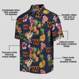 Tropical Washington Commanders Hawaiian Shirt, Hibiscus & Fruit Navy Blue Beach Outfit