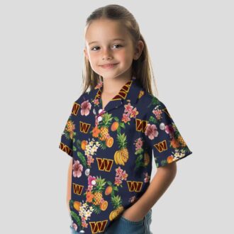 Tropical Washington Commanders Hawaiian Shirt, Hibiscus & Fruit Navy Blue Beach Outfit
