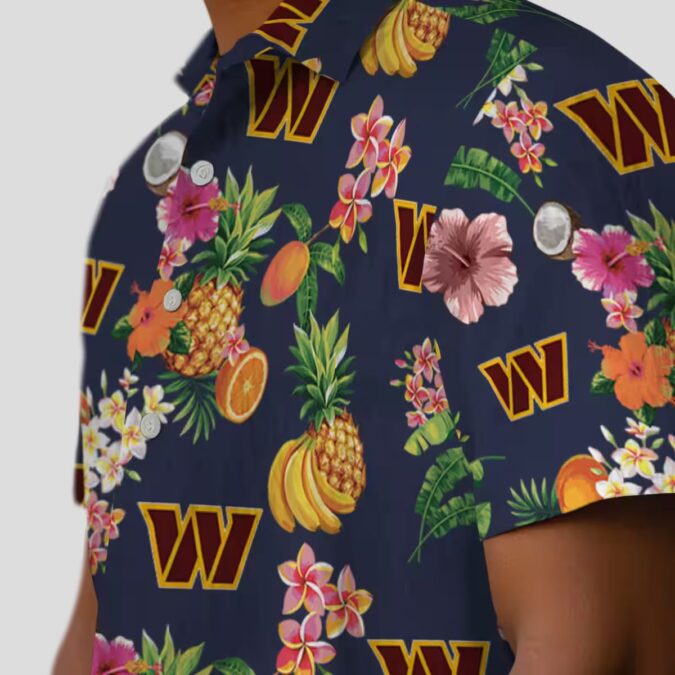 Tropical Washington Commanders Hawaiian Shirt, Hibiscus & Fruit Navy Blue Beach Outfit