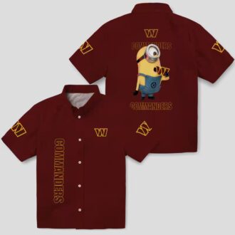 Washington Commanders Burgundy Floral Hawaiian Shirt, Stuart Minion Design for Football Fans