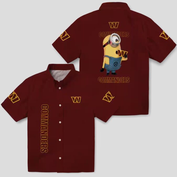 Washington Commanders Burgundy Floral Hawaiian Shirt, Stuart Minion Design for Football Fans