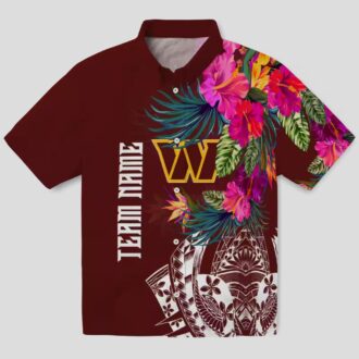 Washington Commanders Burgundy Hawaiian Shirt, Floral Polynesian Shirt for Game Day & Beach