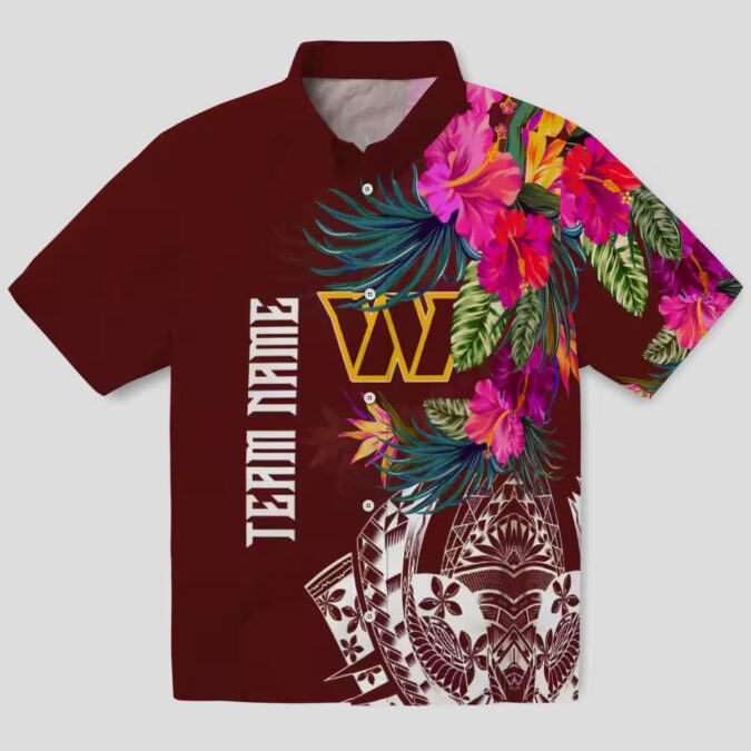 Washington Commanders Burgundy Hawaiian Shirt, Floral Polynesian Shirt for Game Day & Beach