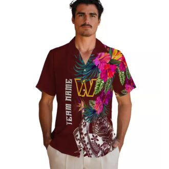 Washington Commanders Burgundy Hawaiian Shirt, Floral Polynesian Shirt for Game Day & Beach