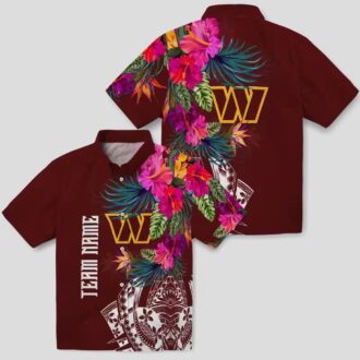 Washington Commanders Burgundy Hawaiian Shirt, Floral Polynesian Shirt for Game Day & Beach