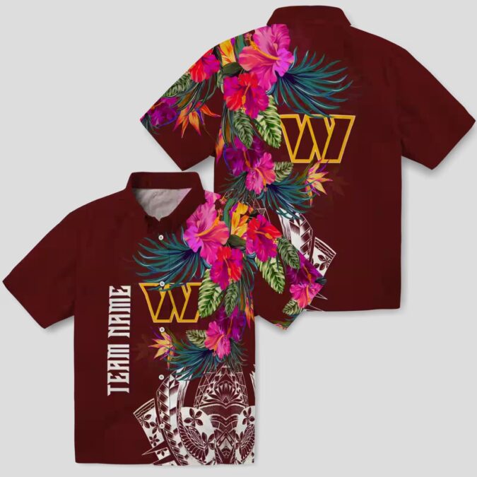 Washington Commanders Burgundy Hawaiian Shirt, Floral Polynesian Shirt for Game Day & Beach