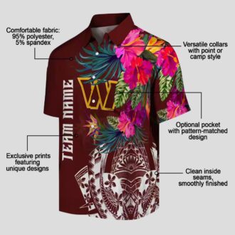 Washington Commanders Burgundy Hawaiian Shirt, Floral Polynesian Shirt for Game Day & Beach