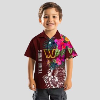 Washington Commanders Burgundy Hawaiian Shirt, Floral Polynesian Shirt for Game Day & Beach