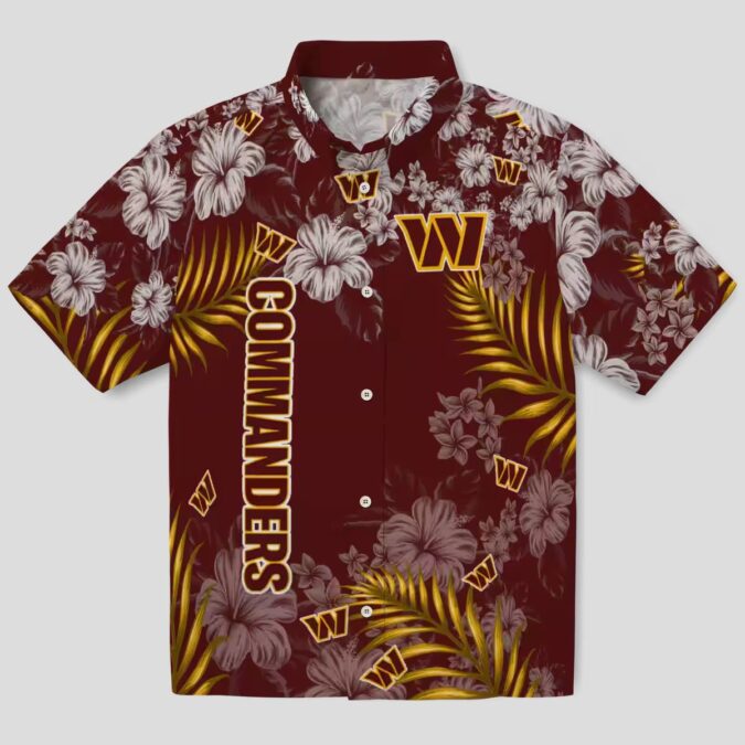 Washington Commanders Burgundy Hibiscus Hawaiian Shirt, NFL Tropical Floral Beach Shirt