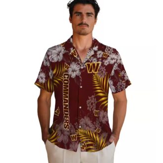 Washington Commanders Burgundy Hibiscus Hawaiian Shirt, NFL Tropical Floral Beach Shirt