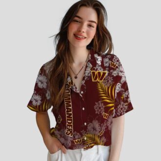 Washington Commanders Burgundy Hibiscus Hawaiian Shirt, NFL Tropical Floral Beach Shirt