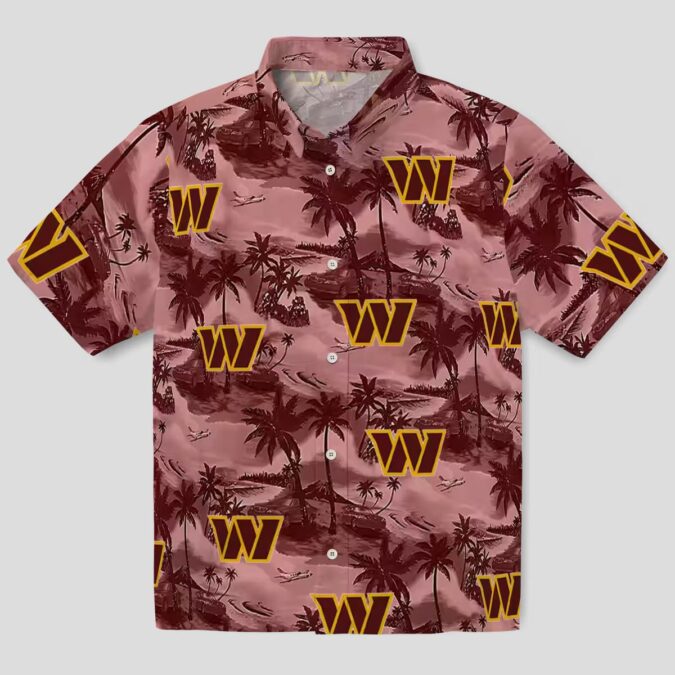 Washington Commanders Coastal Palms Hawaiian Shirt, Burgundy Tropical Summer Outfit