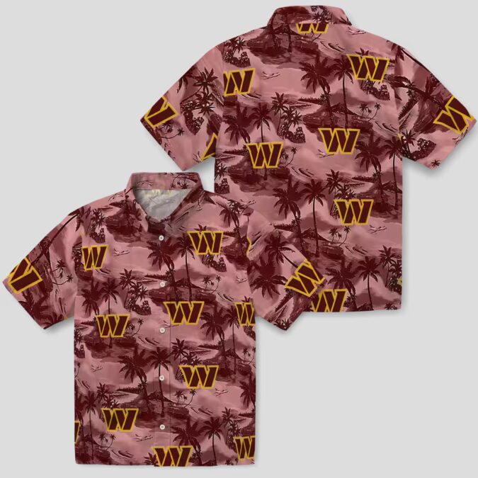 Washington Commanders Coastal Palms Hawaiian Shirt, Burgundy Tropical Summer Outfit