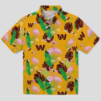 Washington Commanders Flamingo Foliage Hawaiian Shirt, Burgundy Green NFL Beach Shirt for Fans