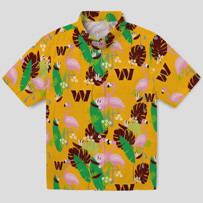 Washington Commanders Flamingo Foliage Hawaiian Shirt, Burgundy Green NFL Beach Shirt for Fans