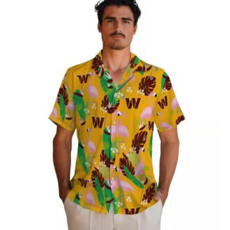Washington Commanders Flamingo Foliage Hawaiian Shirt, Burgundy Green NFL Beach Shirt for Fans