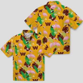 Washington Commanders Flamingo Foliage Hawaiian Shirt, Burgundy Green NFL Beach Shirt for Fans