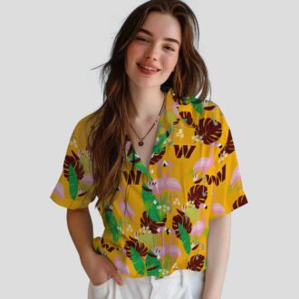 Washington Commanders Flamingo Foliage Hawaiian Shirt, Burgundy Green NFL Beach Shirt for Fans