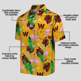 Washington Commanders Flamingo Foliage Hawaiian Shirt, Burgundy Green NFL Beach Shirt for Fans