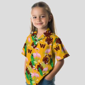 Washington Commanders Flamingo Foliage Hawaiian Shirt, Burgundy Green NFL Beach Shirt for Fans
