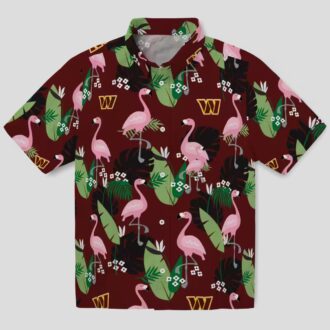 Washington Commanders Flamingo Hawaiian Shirt, Burgundy Tropical Leaf Print for Summer & Vacation