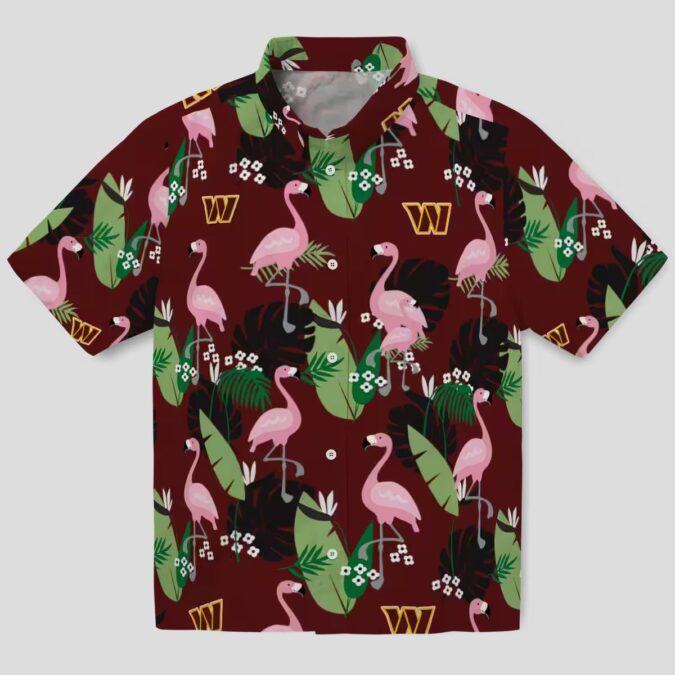 Washington Commanders Flamingo Hawaiian Shirt, Burgundy Tropical Leaf Print for Summer & Vacation