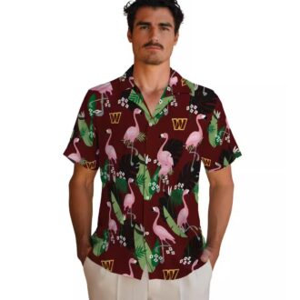 Washington Commanders Flamingo Hawaiian Shirt, Burgundy Tropical Leaf Print for Summer & Vacation