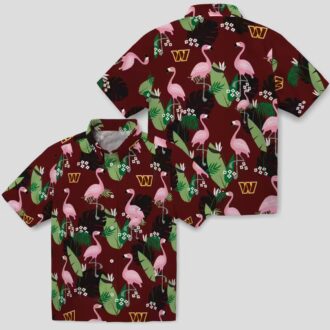 Washington Commanders Flamingo Hawaiian Shirt, Burgundy Tropical Leaf Print for Summer & Vacation