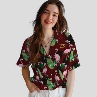 Washington Commanders Flamingo Hawaiian Shirt, Burgundy Tropical Leaf Print for Summer & Vacation