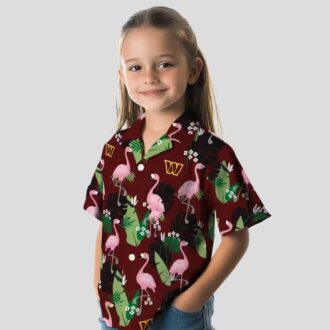 Washington Commanders Flamingo Hawaiian Shirt, Burgundy Tropical Leaf Print for Summer & Vacation