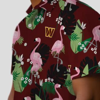 Washington Commanders Flamingo Hawaiian Shirt, Burgundy Tropical Leaf Print for Summer & Vacation