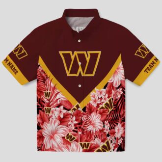 Washington Commanders Floral Chevron Hawaiian Shirt - Custom Burgundy Aloha Styles