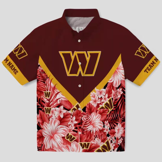 Washington Commanders Floral Chevron Hawaiian Shirt - Custom Burgundy Aloha Styles