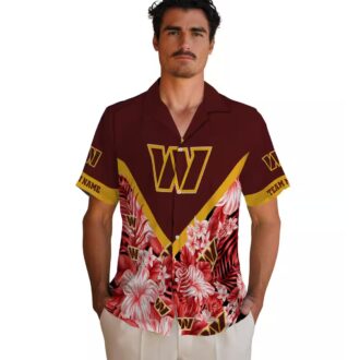 Washington Commanders Floral Chevron Hawaiian Shirt - Custom Burgundy Aloha Styles