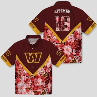 Washington Commanders Floral Chevron Hawaiian Shirt - Custom Burgundy Aloha Styles