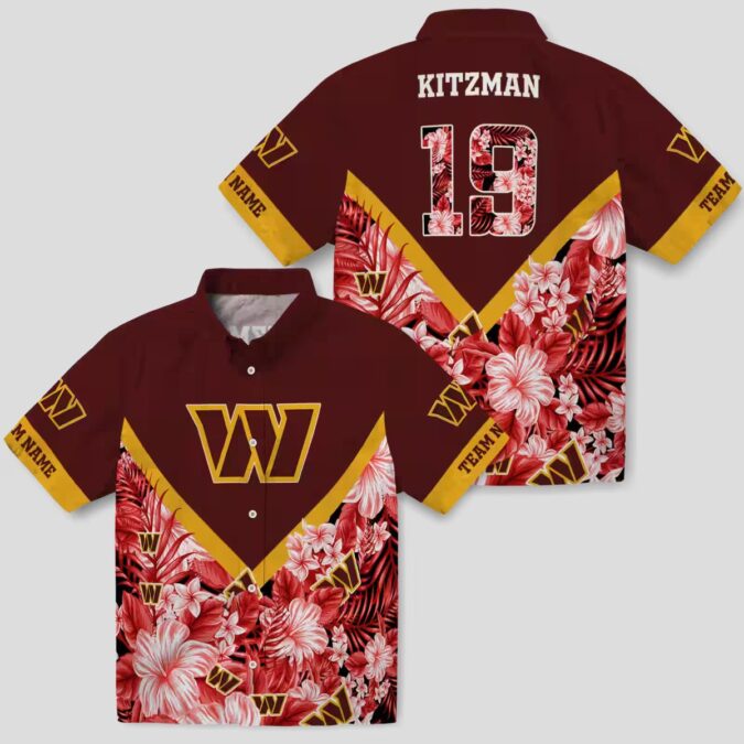 Washington Commanders Floral Chevron Hawaiian Shirt - Custom Burgundy Aloha Styles