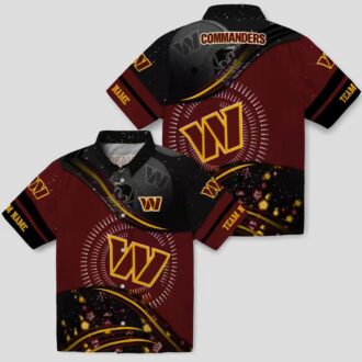 Washington Commanders Football Wave Hawaiian Shirt, NFL Black & Burgundy Tropical Beach Shirt